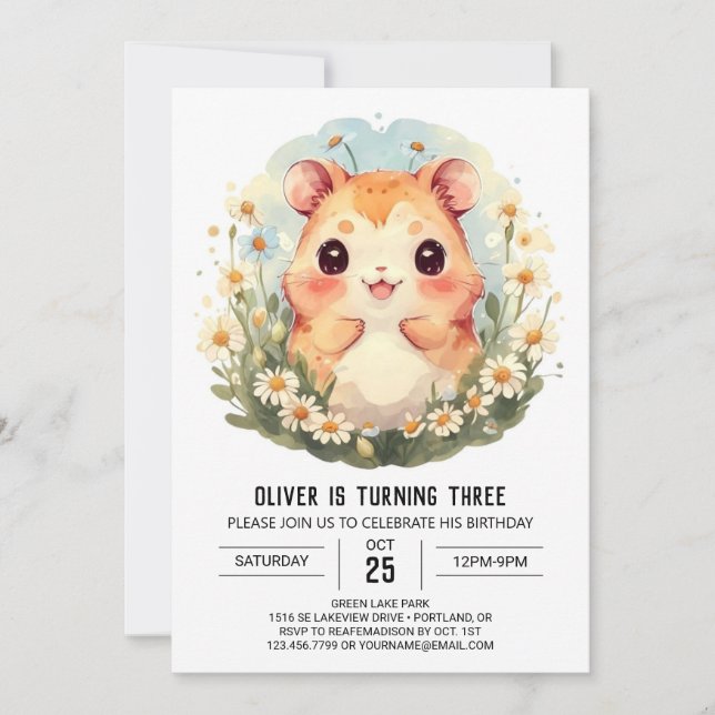 Invitación Cumpleaños del Pequeño Personalizado Hamster (Anverso)