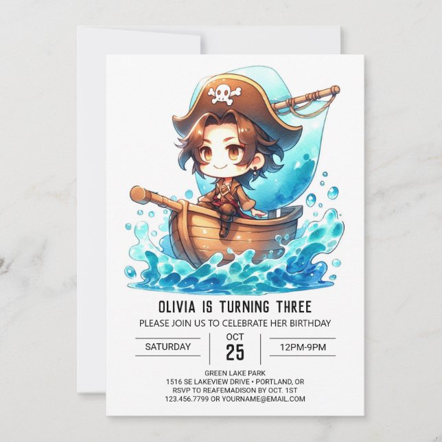 Invitación Cumpleaños del Pequeño Pirata del Barco (Anverso)