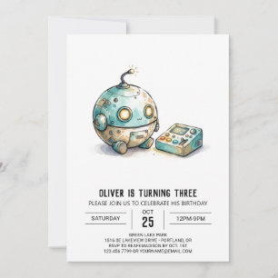 Invitación Cumpleaños del pequeño robot de dibujo