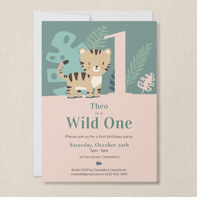 Invitación Cumpleaños del pequeño salvaje de Tiny Tiger (Tiny Tiger - Wild One First Birthday Invitation)