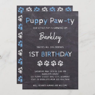 Invitación Cumpleaños del perro travieso con cachorros