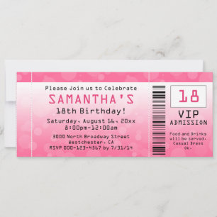 Invitación Cumpleaños del Personalizable de boletos rosados d