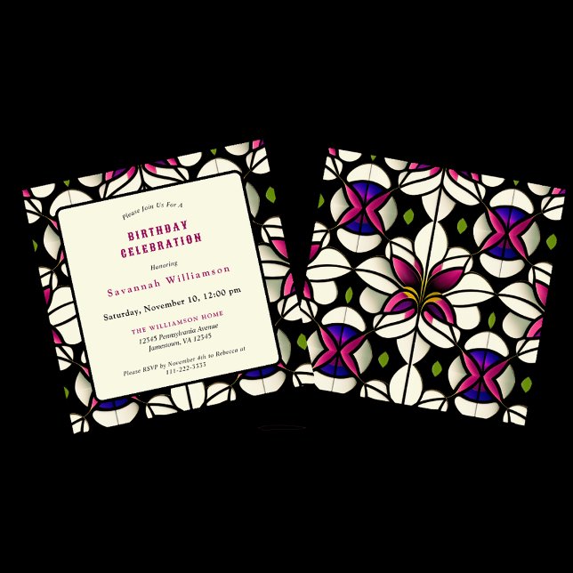 Invitación Cumpleaños del Personalizable Lirio Rosa de Vidrio (Subido por el creador)