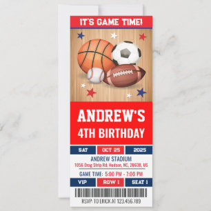 Invitación Cumpleaños del personalizado All Star Sports Ticke
