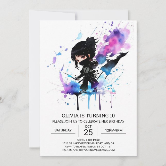 Invitación Cumpleaños del personalizado Boho Little Ninja (Anverso)