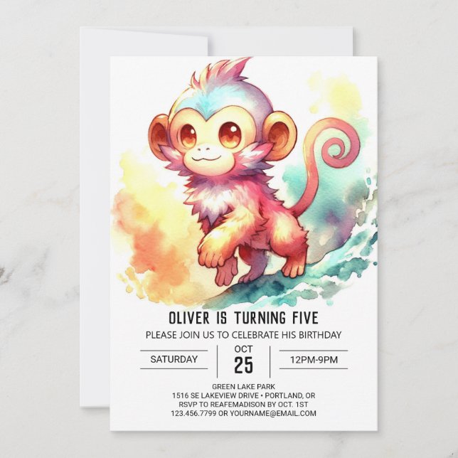 Invitación Cumpleaños del personalizado Boho Monkey (Anverso)