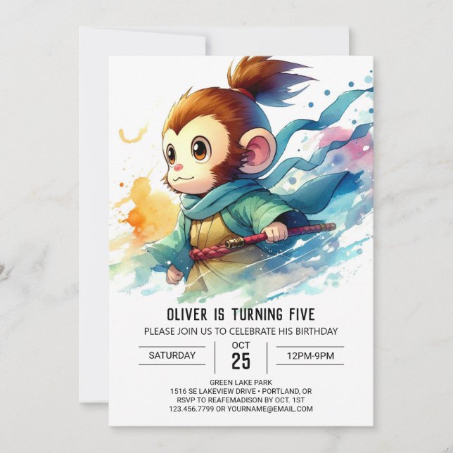 Invitación Cumpleaños del personalizado Boho Monkey (Anverso)