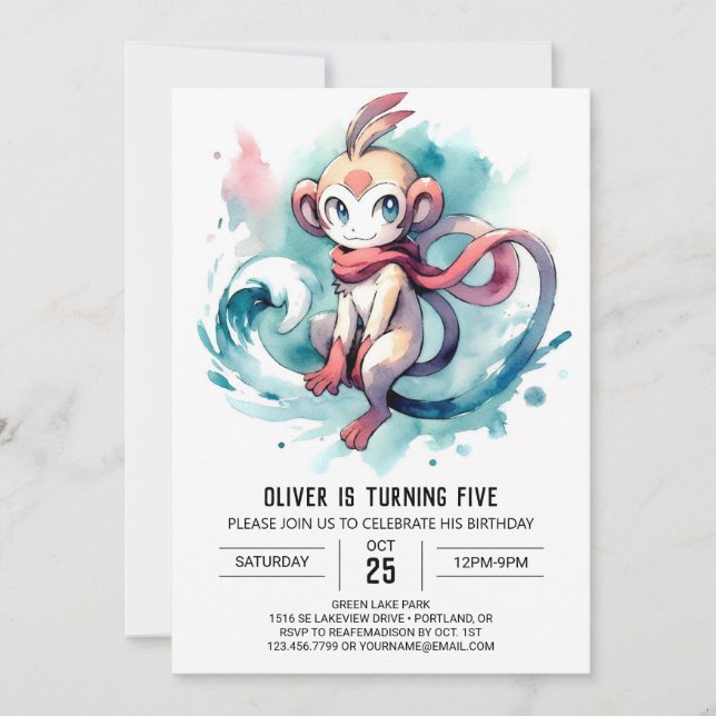 Invitación Cumpleaños del personalizado Boho Monkey (Anverso)