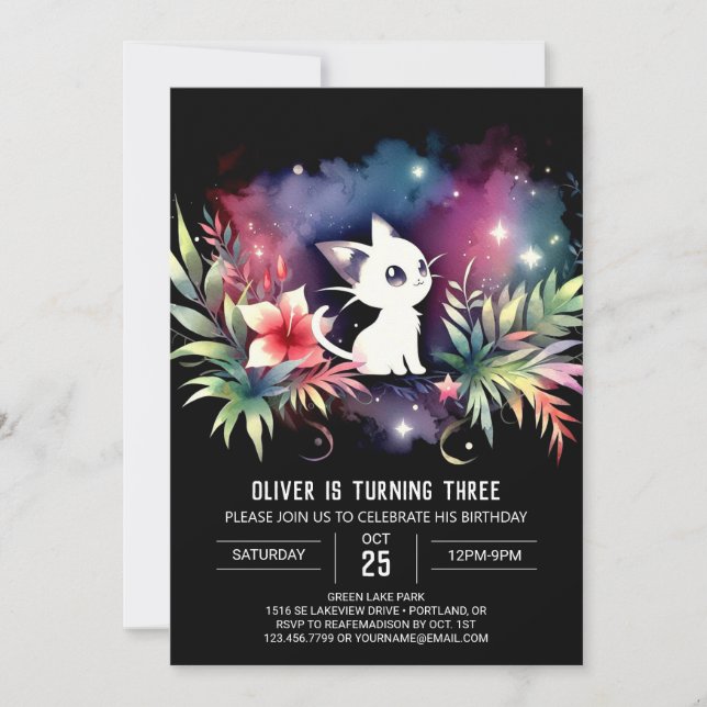 Invitación Cumpleaños del personalizado Cute Cat (Anverso)