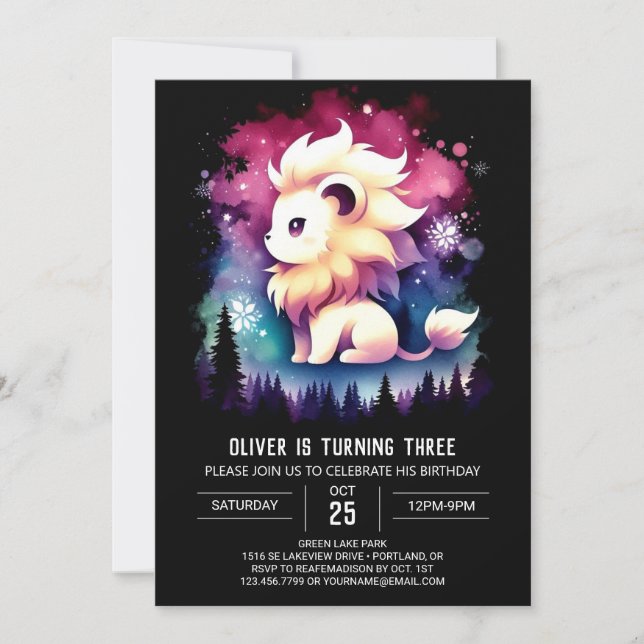 Invitación Cumpleaños del personalizado Cute Lion (Anverso)