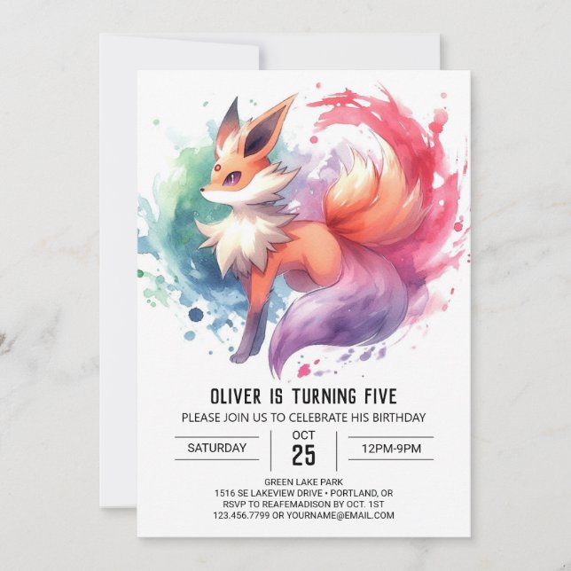 Invitación Cumpleaños del Personalizado Fox pintado (Anverso)