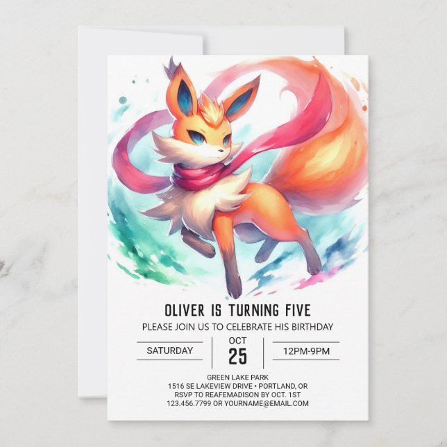 Invitación Cumpleaños del Personalizado Fox pintado (Anverso)