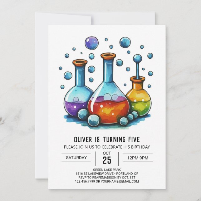 Invitación Cumpleaños del personalizado Mad Scientist Gear (Anverso)