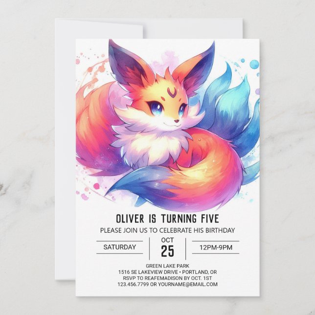 Invitación Cumpleaños del Personalizado moderno Fox (Anverso)