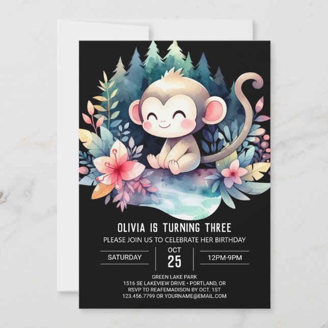 Invitación Cumpleaños del personalizado Monkey (Anverso)