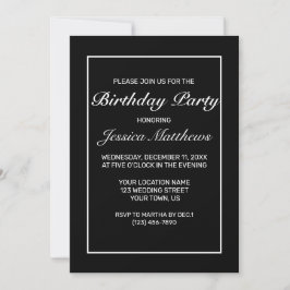 Invitación Cumpleaños del Personalizado negro blanco Minimali