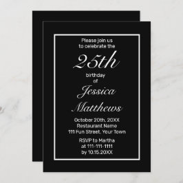 Invitación Cumpleaños del Personalizado negro blanco Minimali