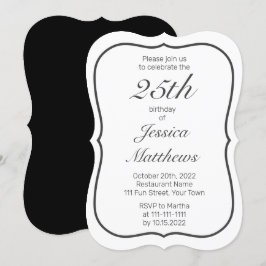 Invitación Cumpleaños del Personalizado negro blanco Minimali