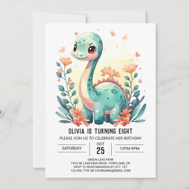 Invitación Cumpleaños del personalizado Pastel Dinosaur Onlin (Anverso)