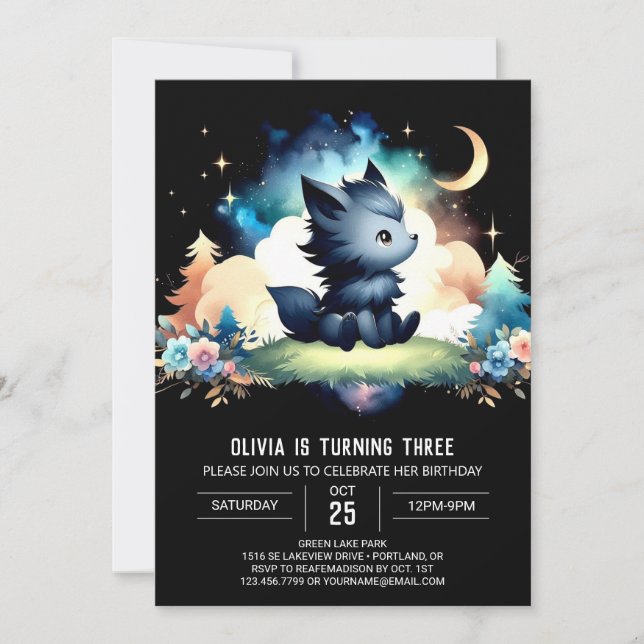 Invitación Cumpleaños del personalizado Pastel Wolf (Anverso)