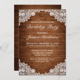 Invitación Cumpleaños del Personalizado Rustic Wood & White L