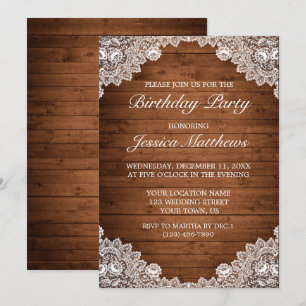 Invitación Cumpleaños del Personalizado Rustic Wood & White L