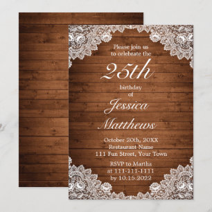 Invitación Cumpleaños del Personalizado Rustic Wood & White L