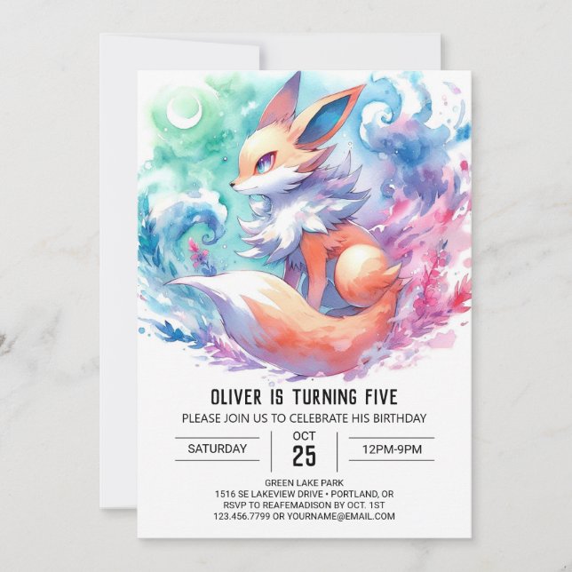 Invitación Cumpleaños del Personalizado Whimsical Fox (Anverso)