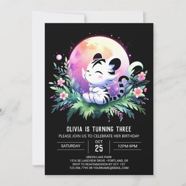 Invitación Cumpleaños del personalizado Whimsy Tiger (Anverso)
