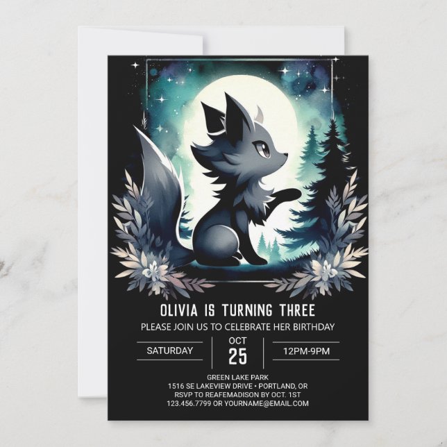 Invitación Cumpleaños del personalizado Wolf Modern (Anverso)