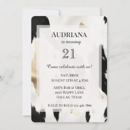 Invitación Cumpleaños del Piel de vaca de Oro Blanco Negro de