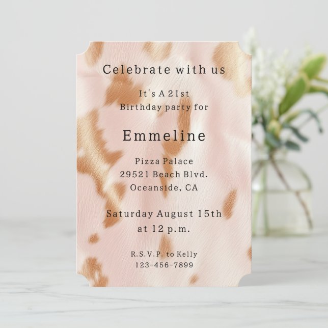 Invitación Cumpleaños del Piel de vaca Rubor Pink Tan del sur (Anverso de pie)