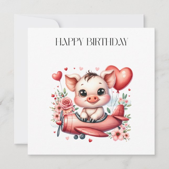 Invitación Cumpleaños del piloto cerdo (Anverso)
