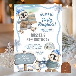 Invitación Cumpleaños del pingüino de fiesta animal ártico
