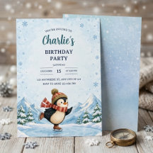 Cumpleaños del Pingüino de Patinaje sobre Hielo en