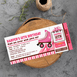Invitación Cumpleaños del Pink Roller Skate Sport Ticket Pass