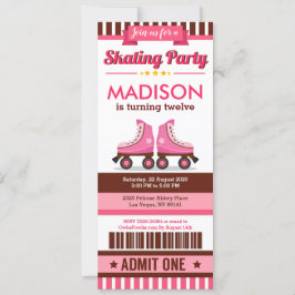 Invitación Cumpleaños del Pink Roller Skate Sport Ticket Pass