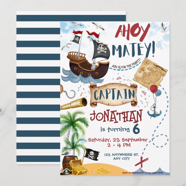 Invitación Cumpleaños del Pirata (Anverso / Reverso)