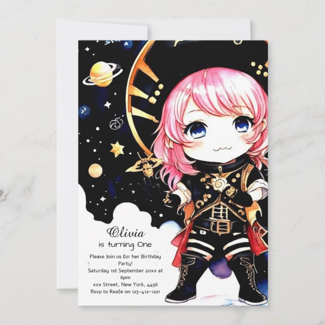 Invitación Cumpleaños del pirata acuarela (Anverso)