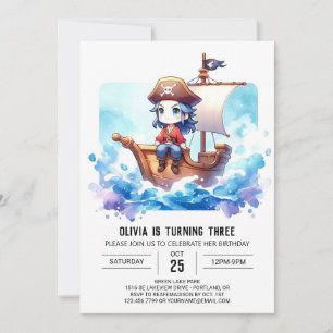 Invitación Cumpleaños del pirata acuarela personalizado