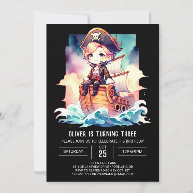 Invitación Cumpleaños del Pirata de Barco Encantado (Anverso)