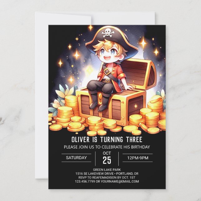 Invitación Cumpleaños del Pirata de la Pequeña Fantasía (Anverso)