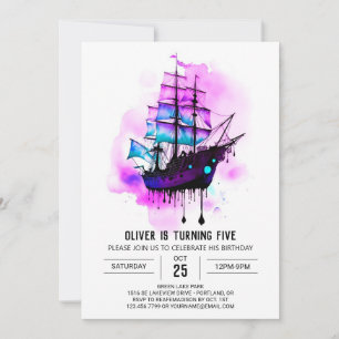 Invitación Cumpleaños del pirata de las olas digitales de Pas