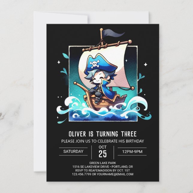 Invitación Cumpleaños del Pirata del Pequeño Océano (Anverso)