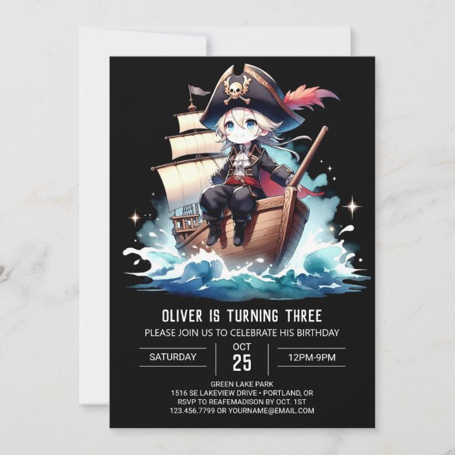 Invitación Cumpleaños del Pirata Digital para Niños (Anverso)