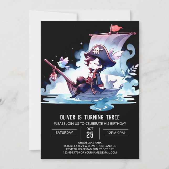Invitación Cumpleaños del Pirata Elegante Digital (Anverso)