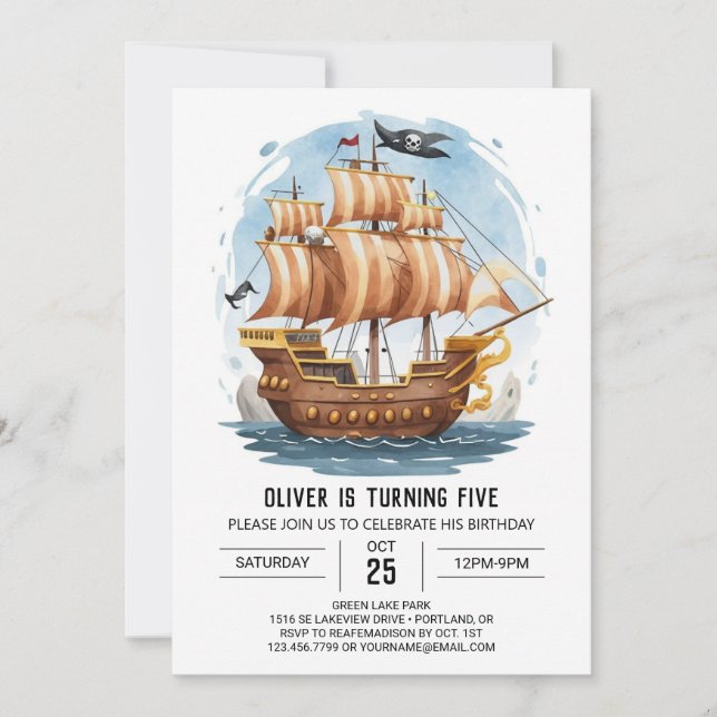 Invitación Cumpleaños del Pirata en línea de Waves Bots (Anverso)