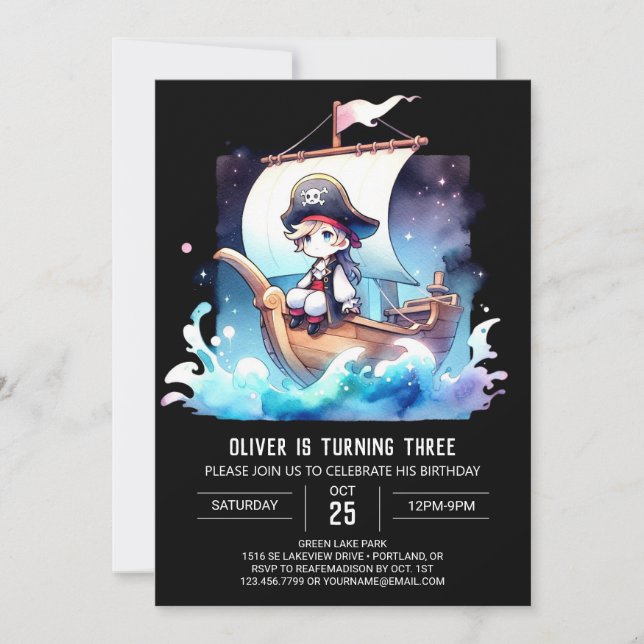 Invitación Cumpleaños del Pirata encantado personalizado (Anverso)
