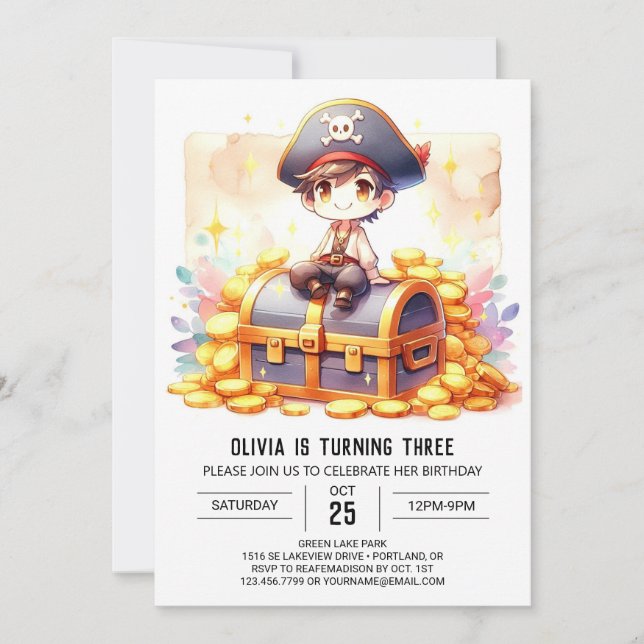 Invitación Cumpleaños del Pirata Imprimible Dulce (Anverso)