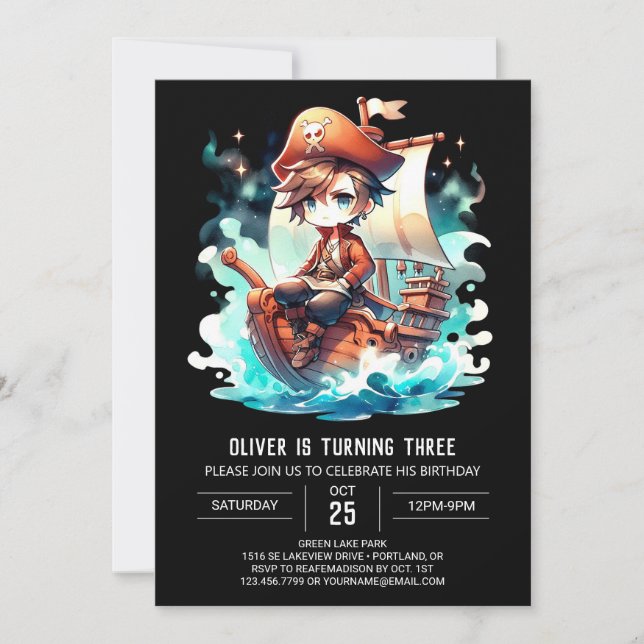 Invitación Cumpleaños del Pirata Imprimible Encantado (Anverso)